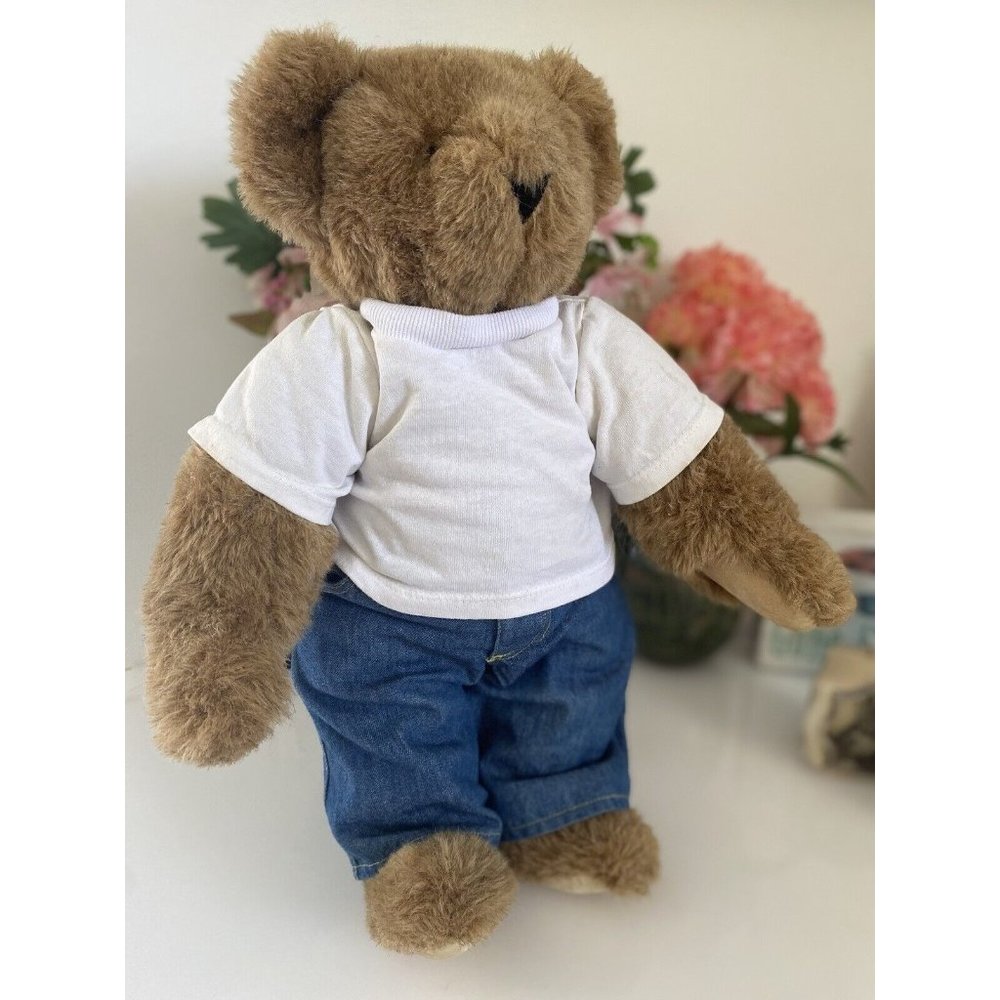 Vintage Vermont Teddy Bear Company Plush Brown Jointed Poseable 16” Jean‎ TShirt